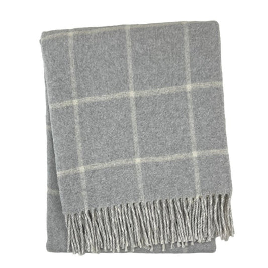 50" X 67" Light Gray And White Cotton Blend Woven Plaid Throw Blanket with Fringe