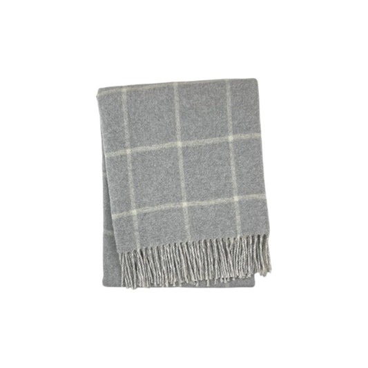 50" X 67" Light Gray And White Cotton Blend Woven Plaid Throw Blanket with Fringe
