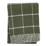 50" X 67" Olive Green And White Cotton Blend Woven Plaid Throw Blanket with Fringe