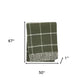 50" X 67" Olive Green And White Cotton Blend Woven Plaid Throw Blanket with Fringe