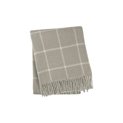 50" X 67" Sand And White Cotton Blend Woven Plaid Throw Blanket with Fringe