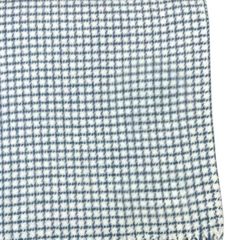 50" X 67" Cream And Denim Blue Cotton Blend Woven Plaid Throw Blanket with Fringe