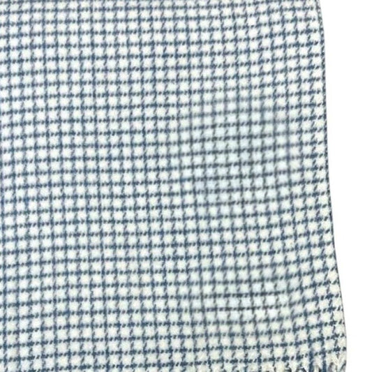 50" X 67" Cream And Denim Blue Cotton Blend Woven Plaid Throw Blanket with Fringe