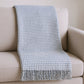 50" X 67" Cream And Denim Blue Cotton Blend Woven Plaid Throw Blanket with Fringe