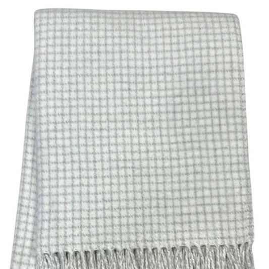 50" X 67" Cream And Light Gray Cotton Blend Woven Plaid Throw Blanket with Fringe