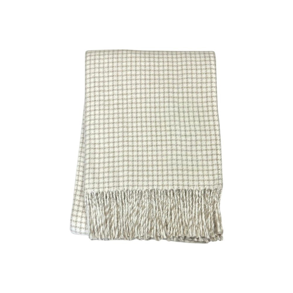 50" X 67" Cream And Sand Cotton Blend Woven Plaid Throw Blanket with Fringe