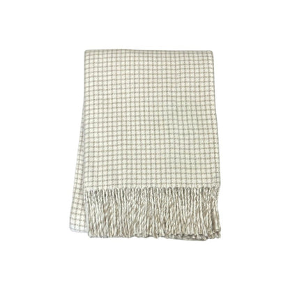 50" X 67" Cream And Sand Cotton Blend Woven Plaid Throw Blanket with Fringe