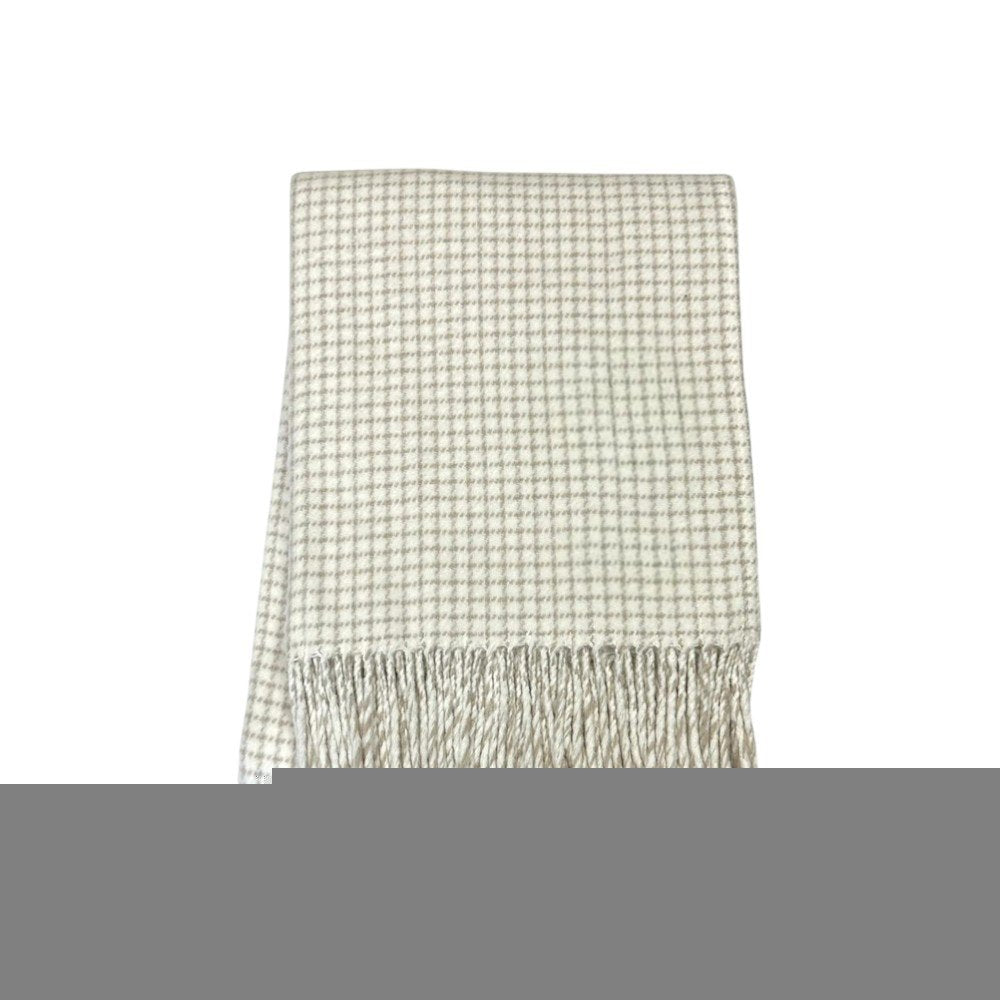 50" X 67" Cream And Sand Cotton Blend Woven Plaid Throw Blanket with Fringe
