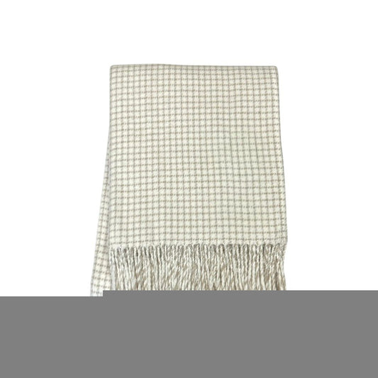 50" X 67" Cream And Sand Cotton Blend Woven Plaid Throw Blanket with Fringe