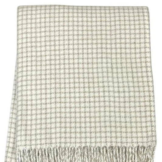 50" X 67" Cream And Sand Cotton Blend Woven Plaid Throw Blanket with Fringe