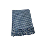 50" X 67" Denim Blue And Cream Cotton Blend Woven Plaid Throw Blanket with Fringe