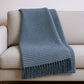 50" X 67" Denim Blue And Cream Cotton Blend Woven Plaid Throw Blanket with Fringe