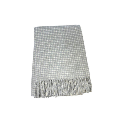 50" X 67" Light Gray And Cream Cotton Blend Woven Plaid Throw Blanket with Fringe