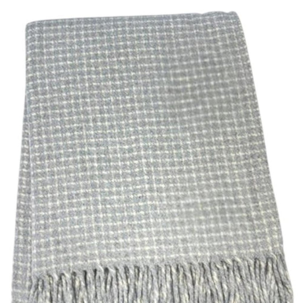 50" X 67" Light Gray And Cream Cotton Blend Woven Plaid Throw Blanket with Fringe