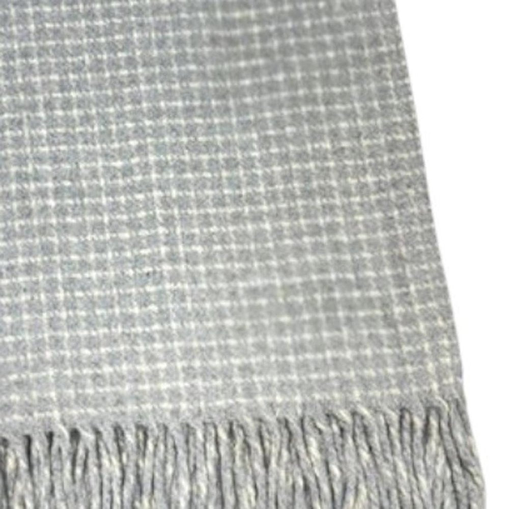 50" X 67" Light Gray And Cream Cotton Blend Woven Plaid Throw Blanket with Fringe