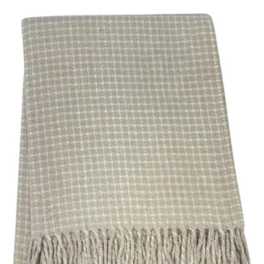 50" X 67" Sand And Cream Cotton Blend Woven Plaid Throw Blanket with Fringe