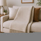 50" X 67" Sand And Cream Cotton Blend Woven Plaid Throw Blanket with Fringe
