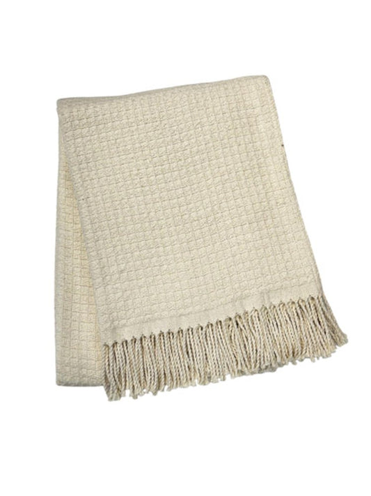 50" X 67" Cream Cotton Blend Woven Throw Blanket with Fringe