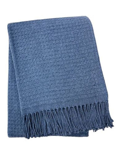 50" X 67" Denim Blue Cotton Blend Woven Throw Blanket with Fringe