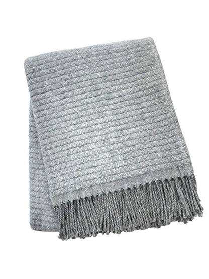 50" X 67" Gray Cotton Blend Woven Throw Blanket with Fringe