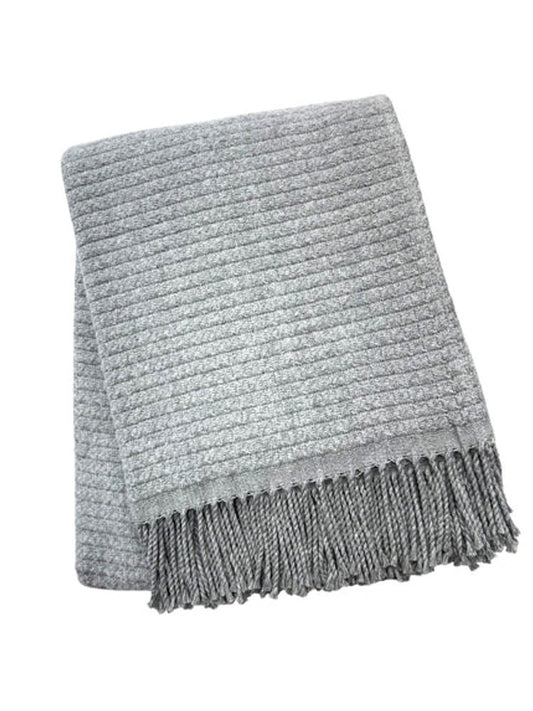 50" X 67" Gray Cotton Blend Woven Throw Blanket with Fringe