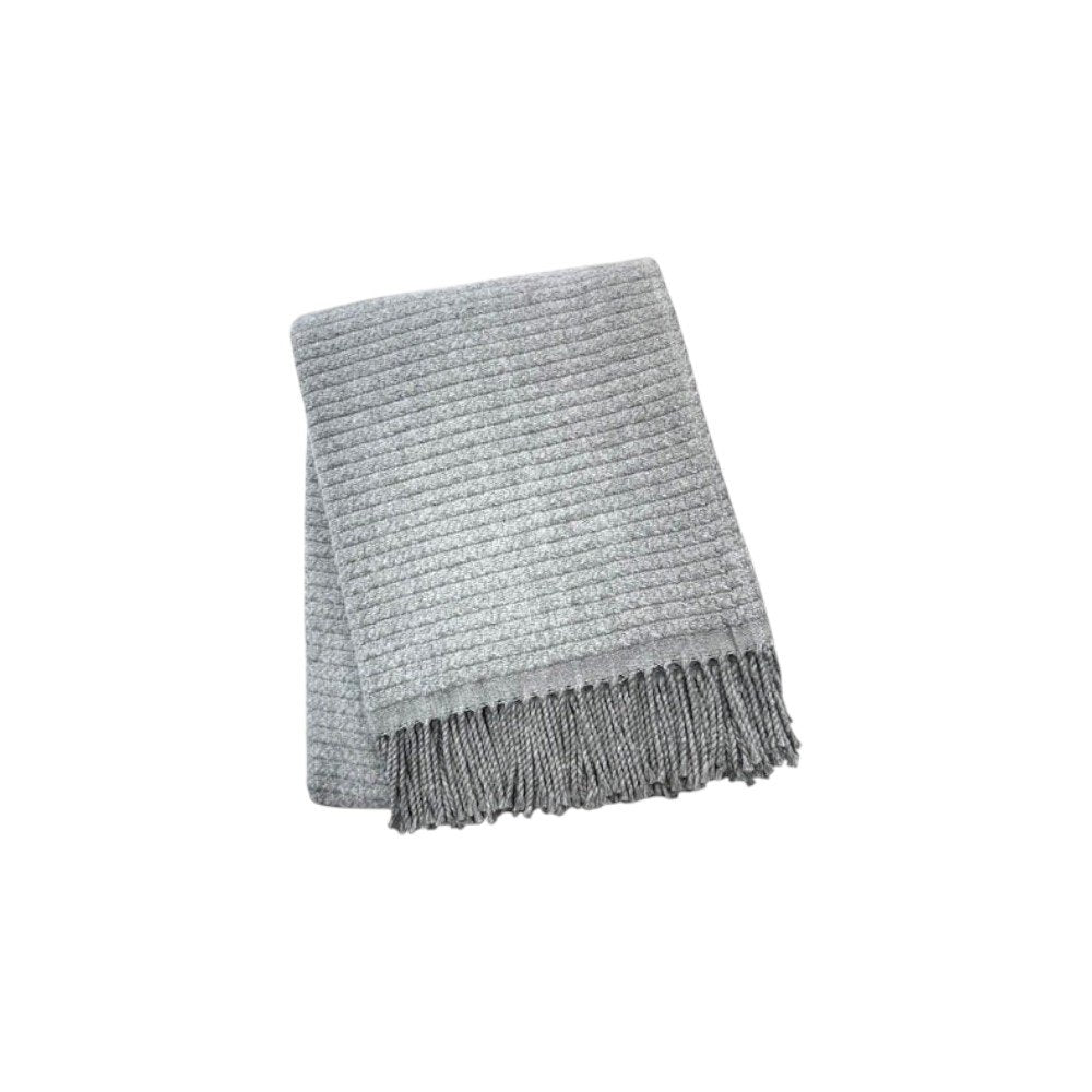 50" X 67" Gray Cotton Blend Woven Throw Blanket with Fringe
