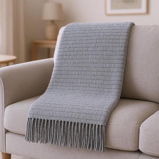 50" X 67" Gray Cotton Blend Woven Throw Blanket with Fringe