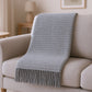 50" X 67" Gray Cotton Blend Woven Throw Blanket with Fringe