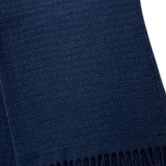 50" X 67" Navy Blue Cotton Blend Woven Throw Blanket with Fringe