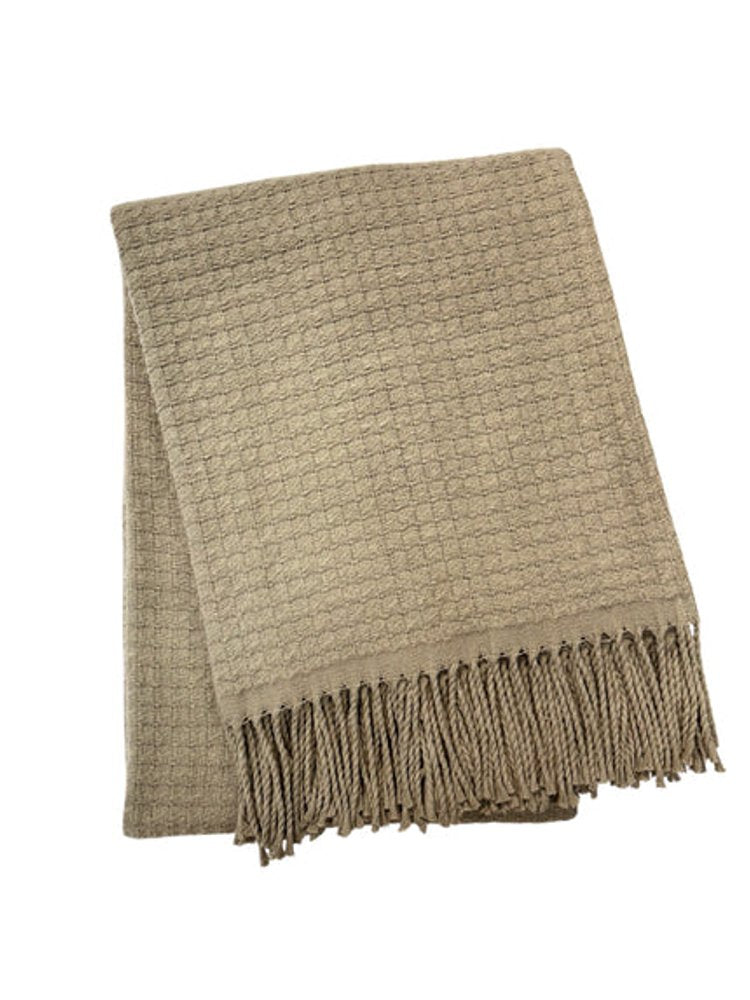 50" X 67" Sand Cotton Blend Woven Throw Blanket with Fringe