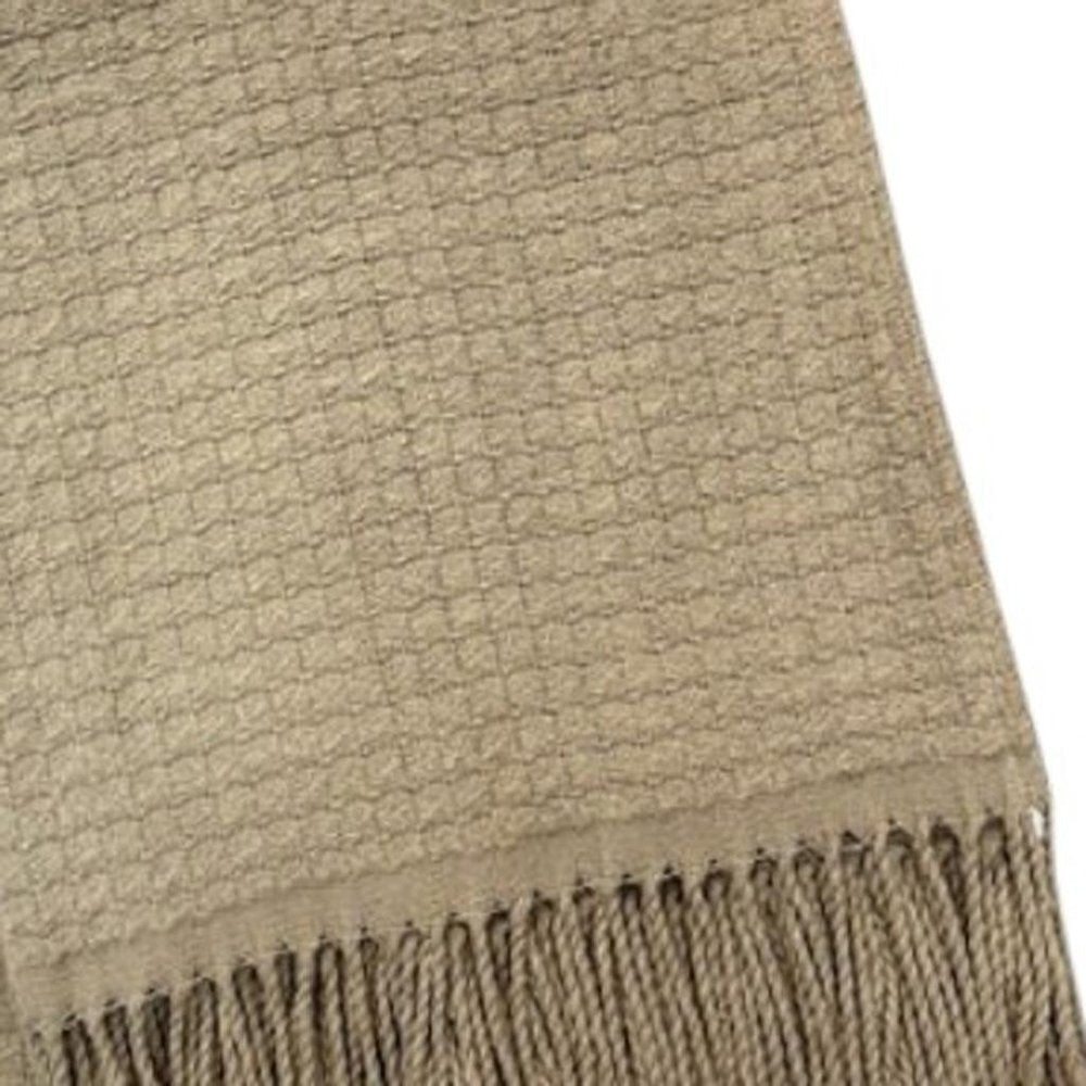 50" X 67" Sand Cotton Blend Woven Throw Blanket with Fringe