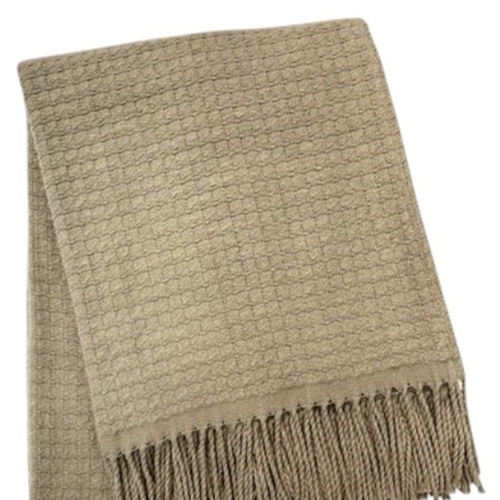 50" X 67" Sand Cotton Blend Woven Throw Blanket with Fringe