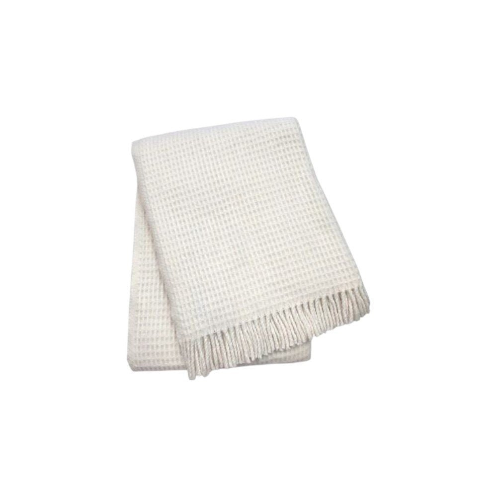 55" X 70" Cream Cotton Blend Waffle Weave Throw Blanket with Fringe