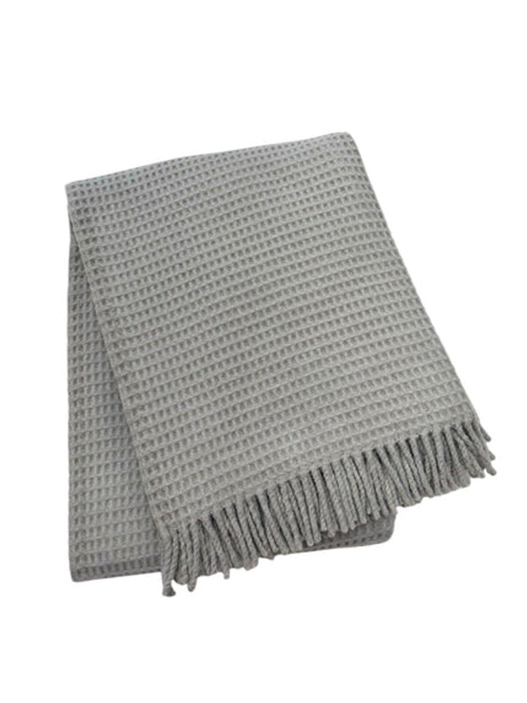 55" X 70" Light Gray Cotton Blend Waffle Weave Throw Blanket with Fringe