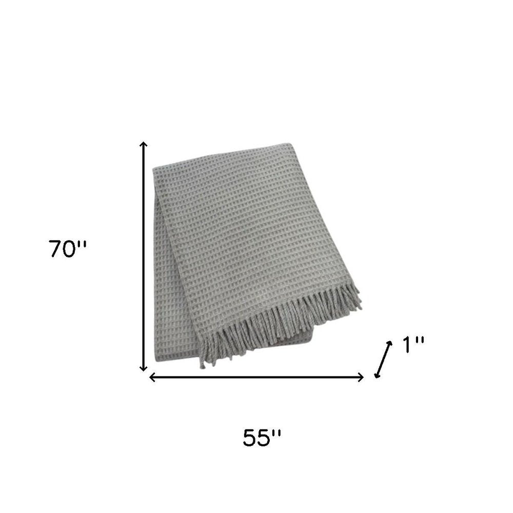 55" X 70" Light Gray Cotton Blend Waffle Weave Throw Blanket with Fringe