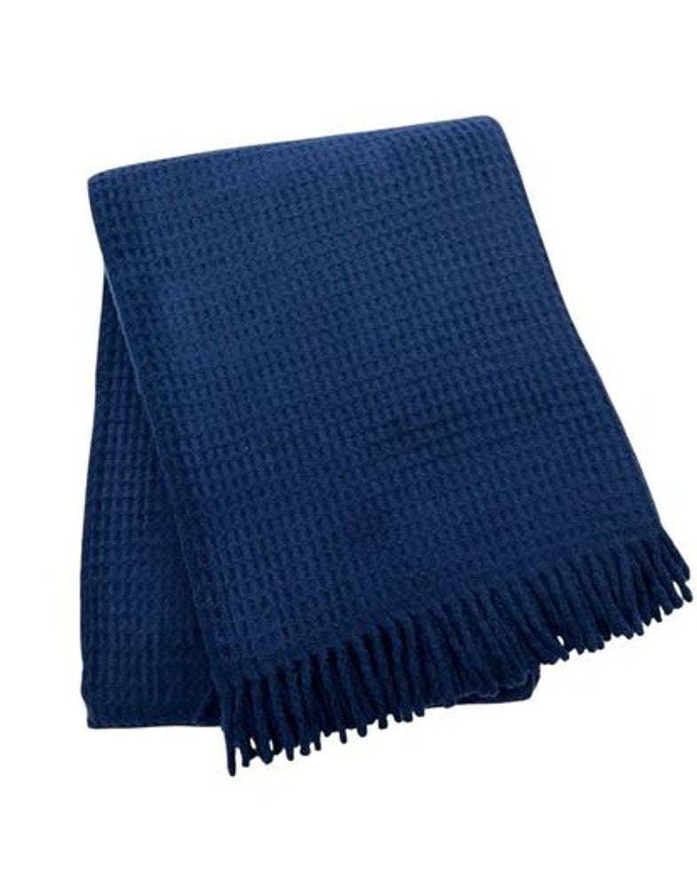 55" X 70" Navy Blue Cotton Blend Waffle Weave Throw Blanket with Fringe