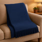 55" X 70" Navy Blue Cotton Blend Waffle Weave Throw Blanket with Fringe