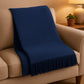 55" X 70" Navy Blue Cotton Blend Waffle Weave Throw Blanket with Fringe