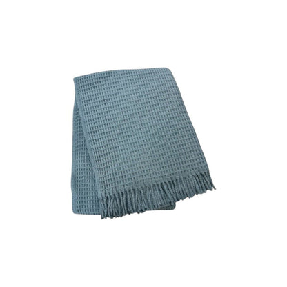 55" X 70" Slate Blue Cotton Blend Waffle Weave Throw Blanket with Fringe