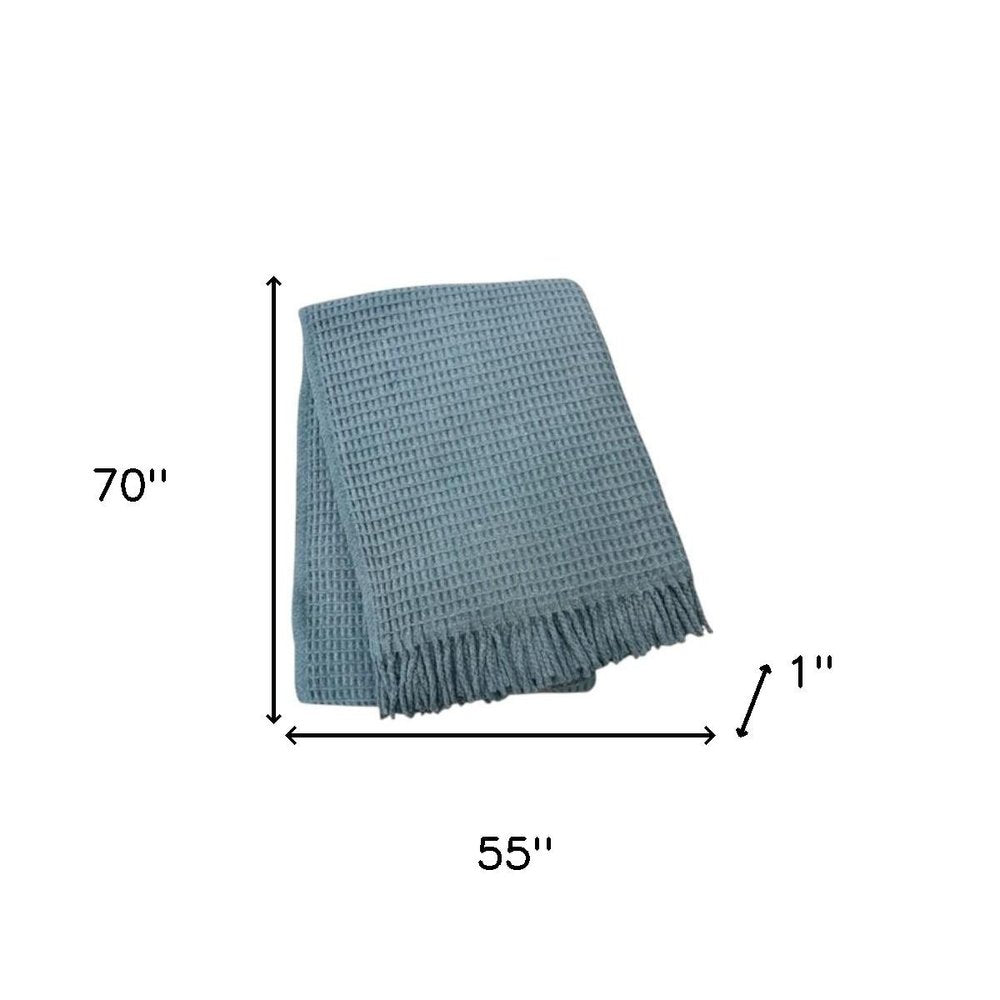 55" X 70" Slate Blue Cotton Blend Waffle Weave Throw Blanket with Fringe