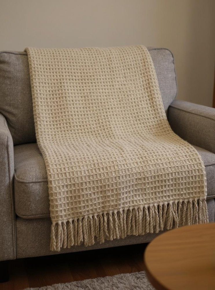 55" X 70" Stone Cotton Blend Woven Plush Throw Blanket with Fringe