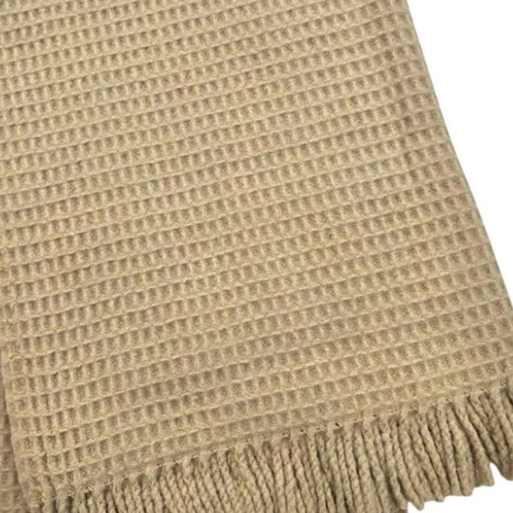 55" X 70" Stone Cotton Blend Woven Plush Throw Blanket with Fringe
