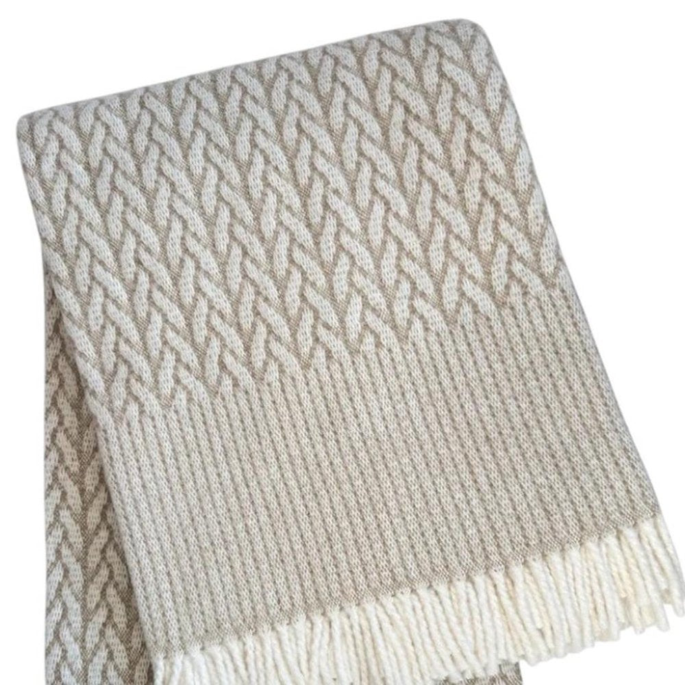 55" X 70" Cinnamon Cotton Blend Woven Plush Throw Blanket with Fringe