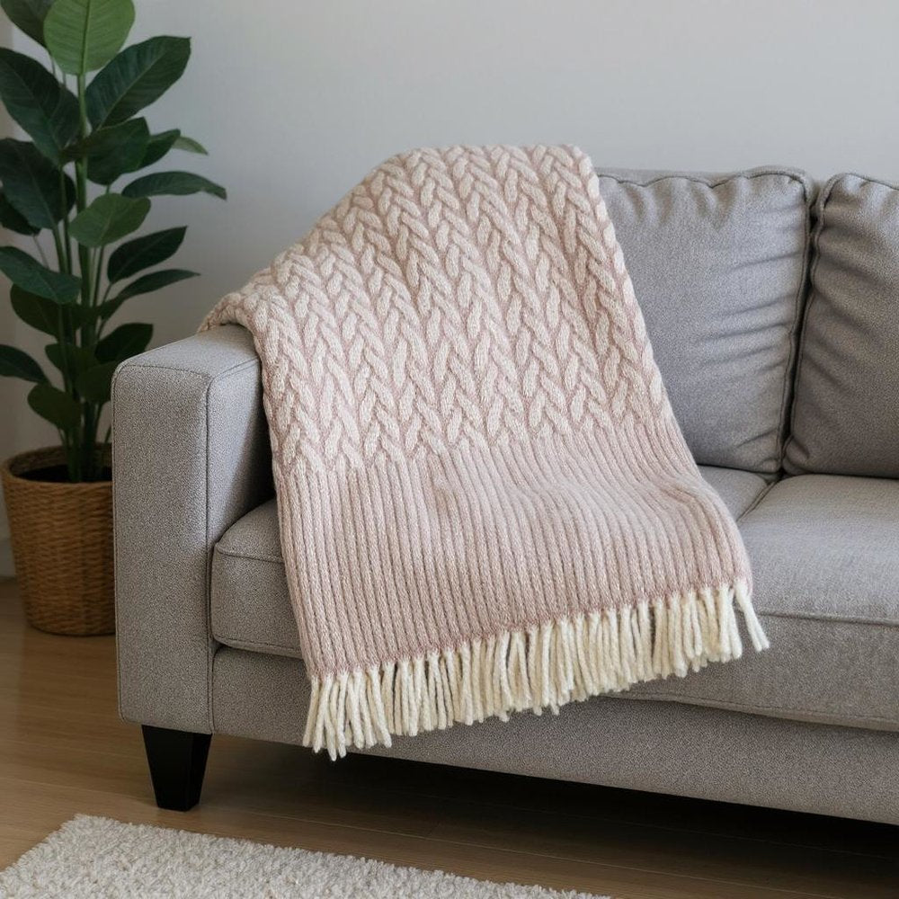 55" X 70" Dusty Rose Cotton Blend Woven Plush Throw Blanket with Fringe