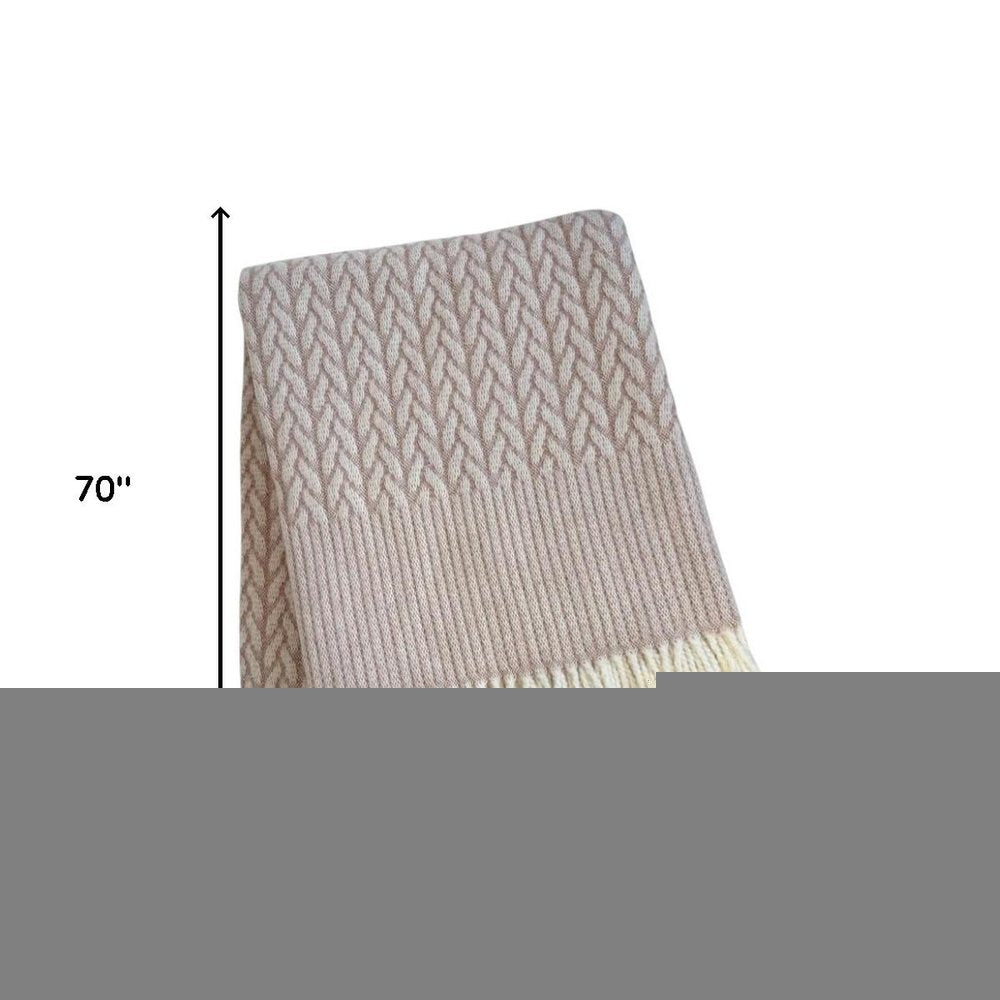 55" X 70" Dusty Rose Cotton Blend Woven Plush Throw Blanket with Fringe
