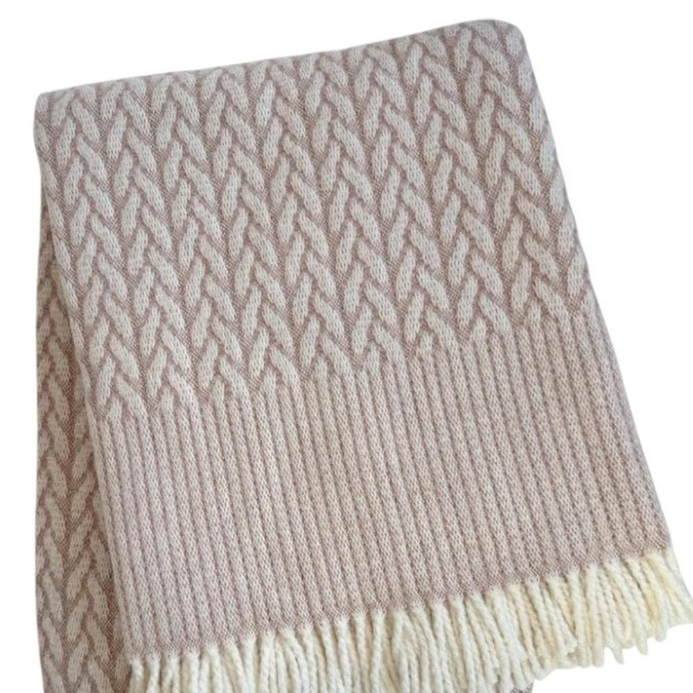 55" X 70" Dusty Rose Cotton Blend Woven Plush Throw Blanket with Fringe