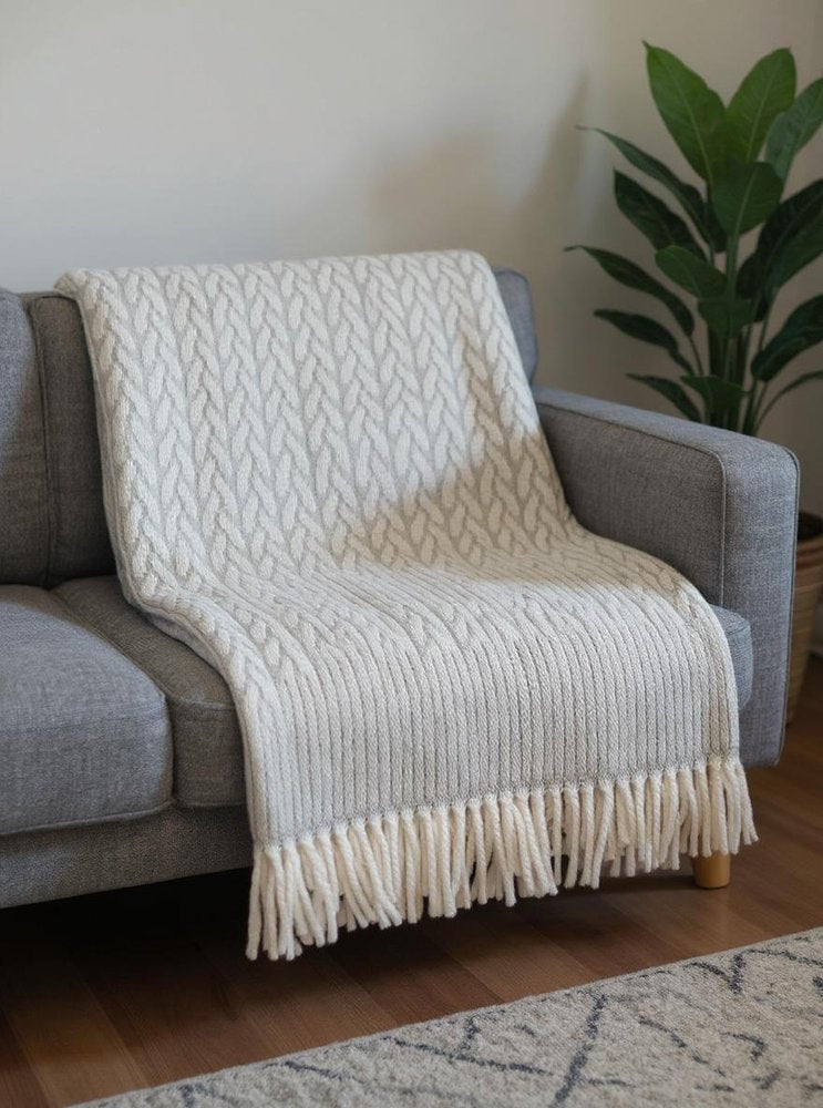55" X 70" Gray Cotton Blend Woven Plush Throw Blanket with Fringe