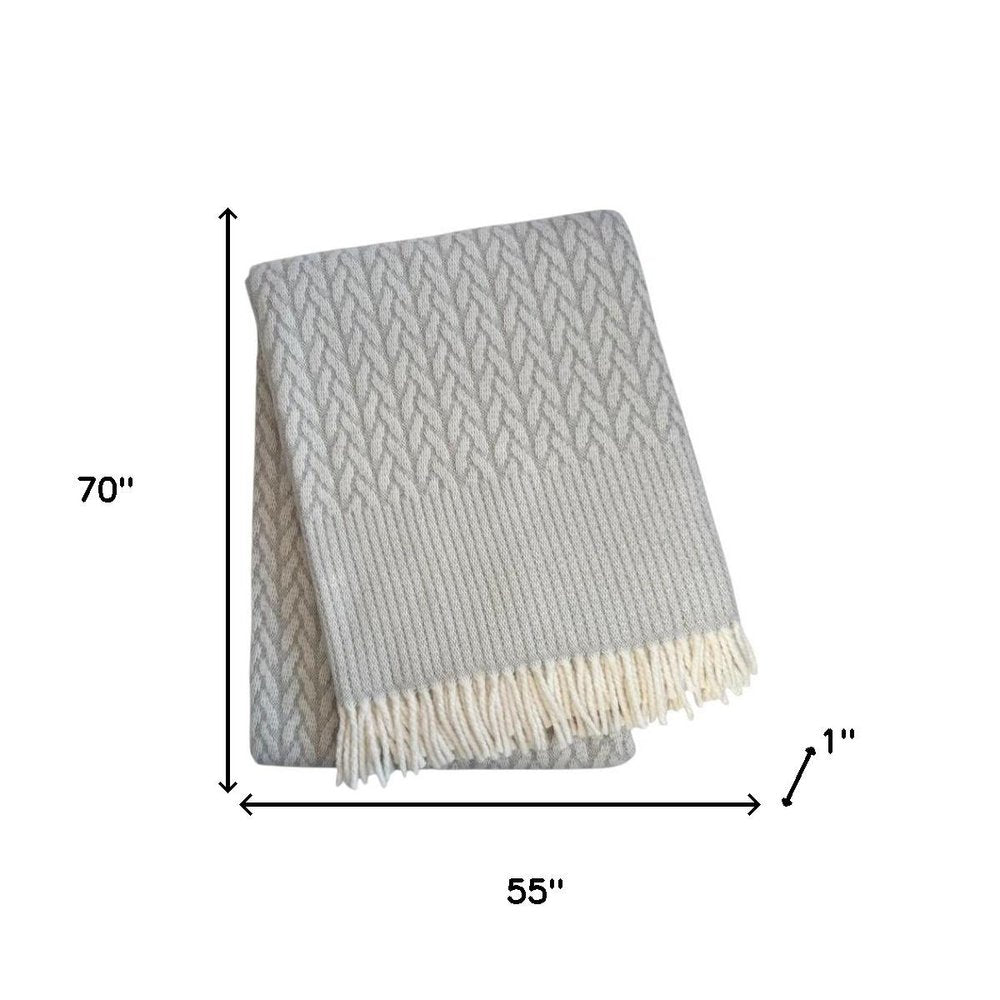55" X 70" Gray Cotton Blend Woven Plush Throw Blanket with Fringe