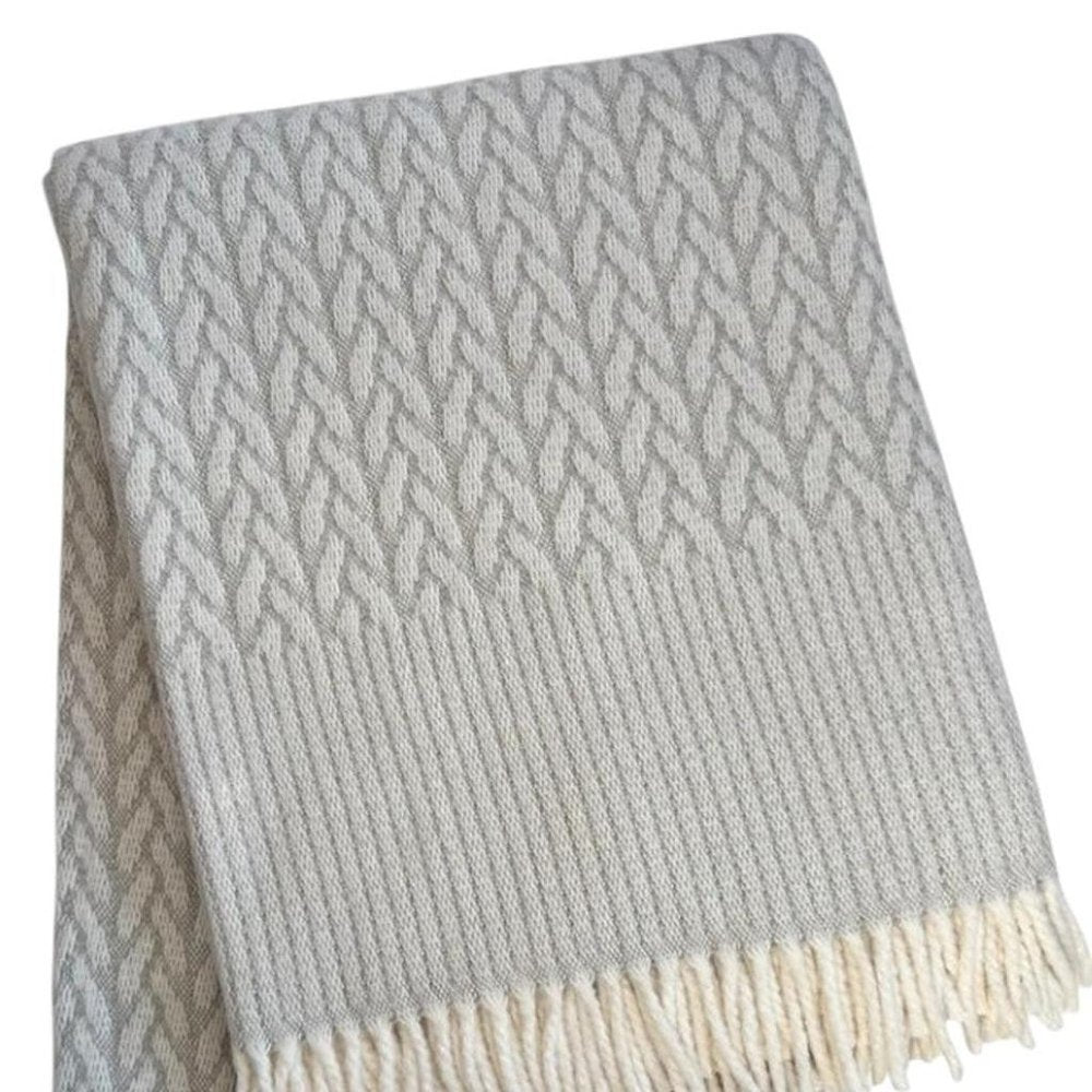 55" X 70" Gray Cotton Blend Woven Plush Throw Blanket with Fringe