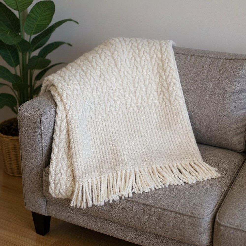 55" X 70" Linen Cotton Blend Woven Plush Throw Blanket with Fringe